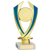 GOLD/BLUE 'DIAMOND' HOLDER ASSEMBLED ON MARBLE (2in CENTRE) - 6.75in